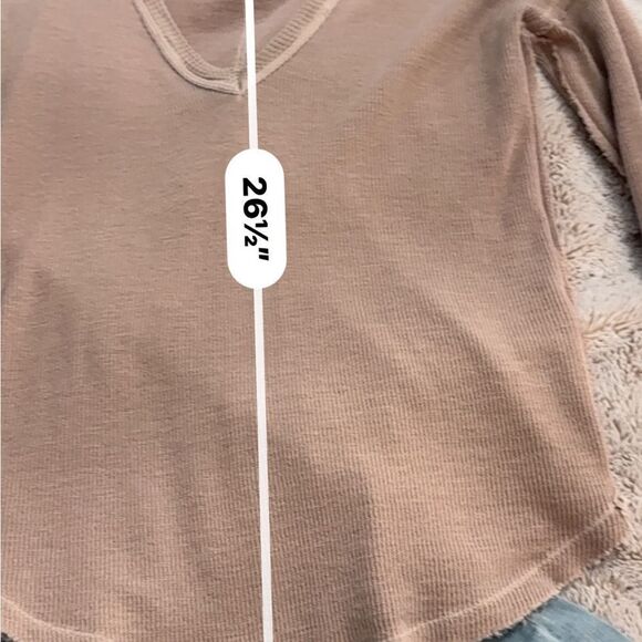 Free People/ We the Free washed out mauve long sleeve ribbed & waffle V-neck MED - Picture 8 of 15